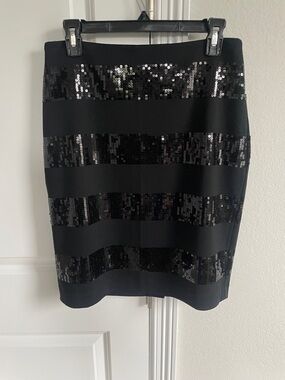 Halogen Black Sequin-Striped Pencil Skirt